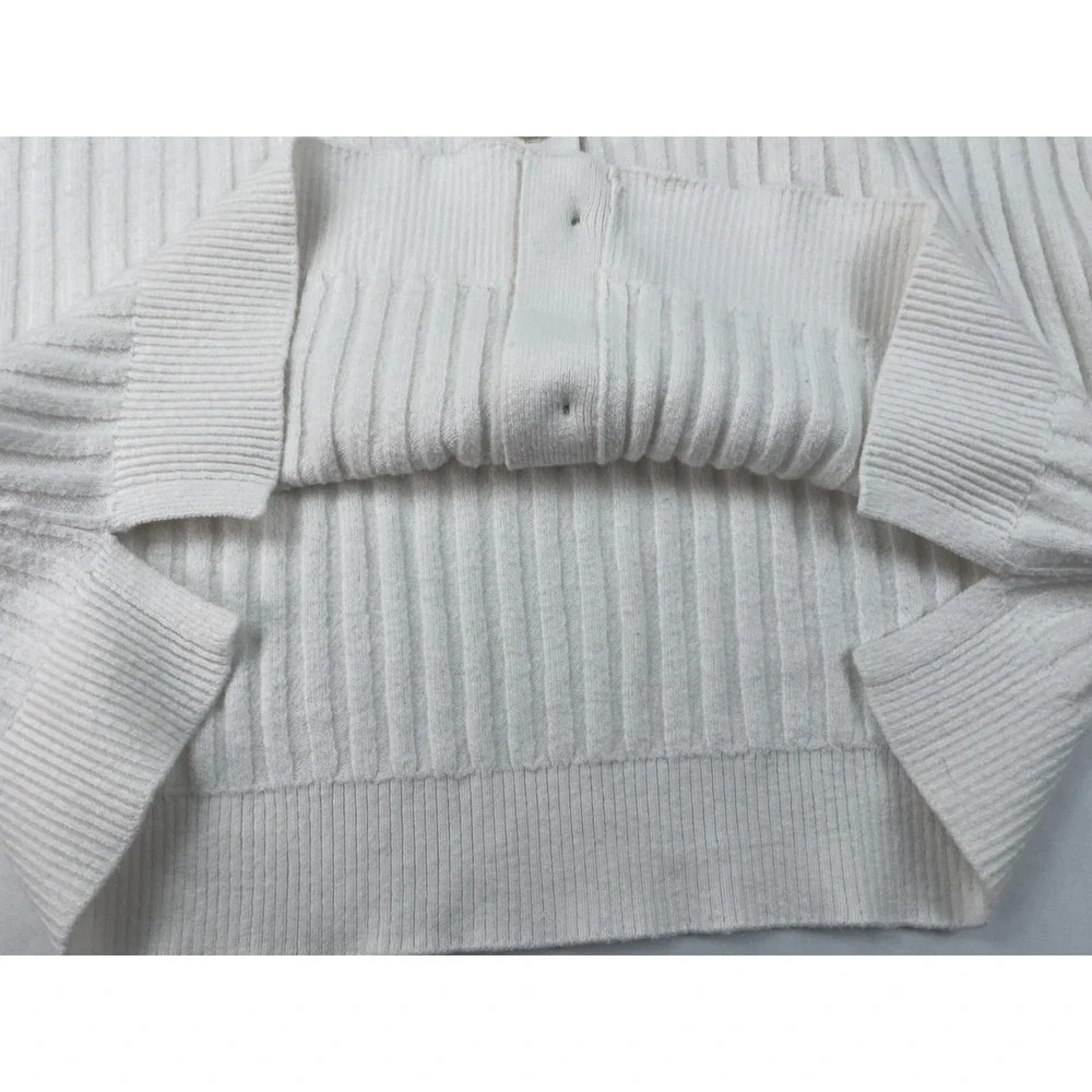 LOFT WOMENS IVORY RIBBED BUTTON FRONT CARDIGAN SWEATER SIZE M SOFT KNIT